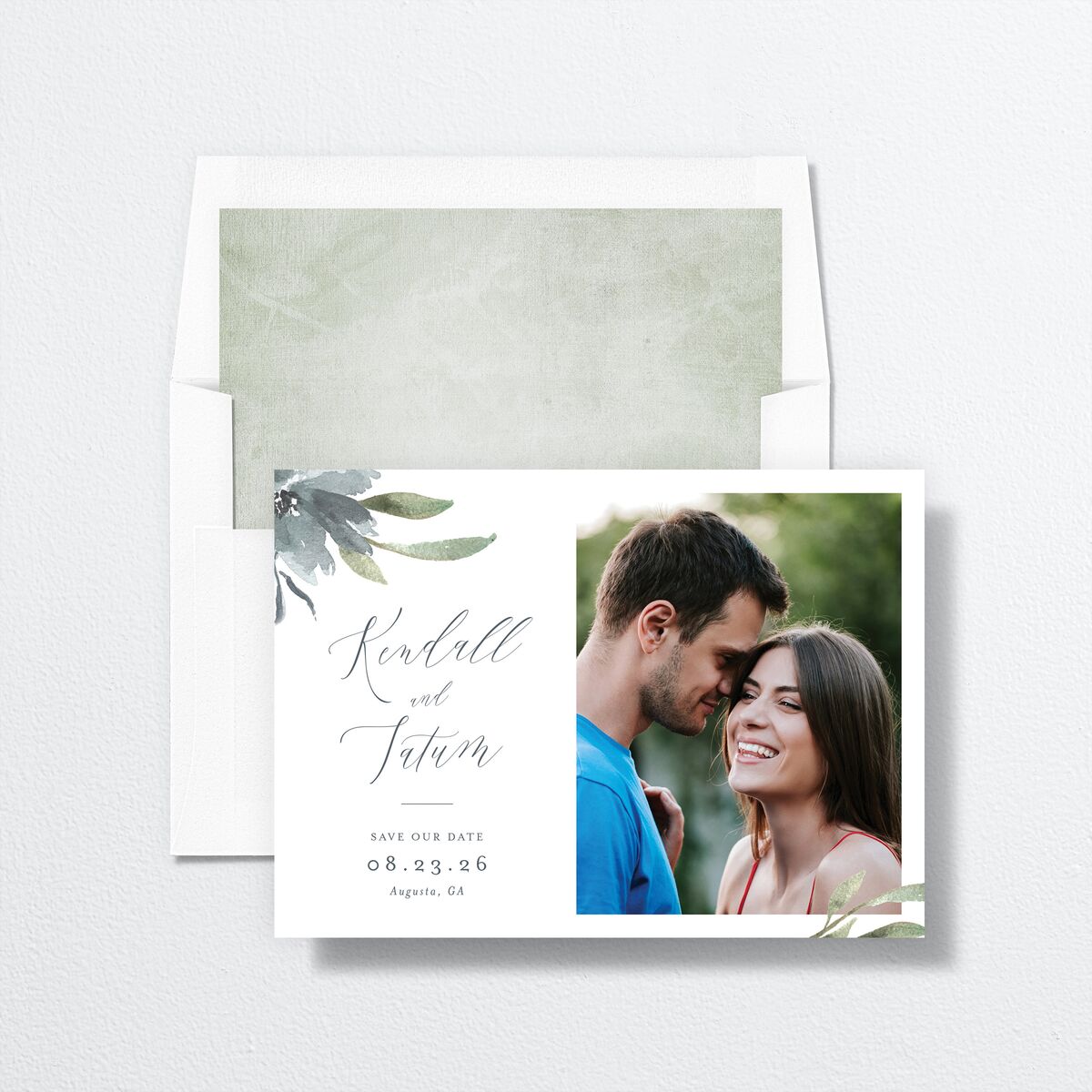 Muted Floral Save The Date Cards Dusty Blue Signature smooth No Standard