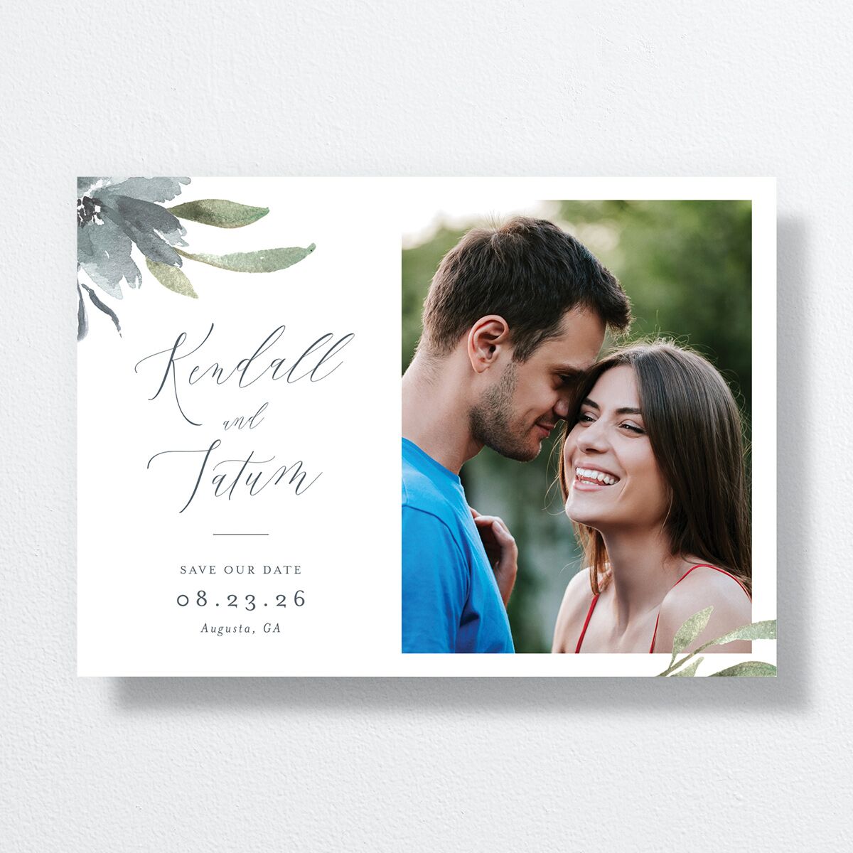 Muted Floral Save The Date Cards Dusty Blue Signature smooth No Standard