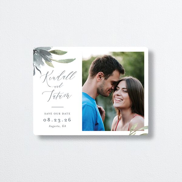 Muted Floral Save The Date Magnets front in Blue