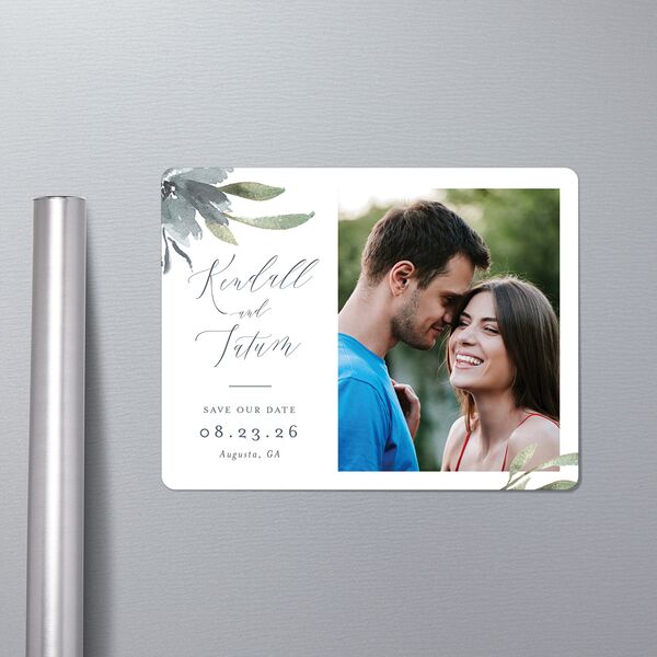 Muted Floral Save The Date Magnets in-situ in Blue