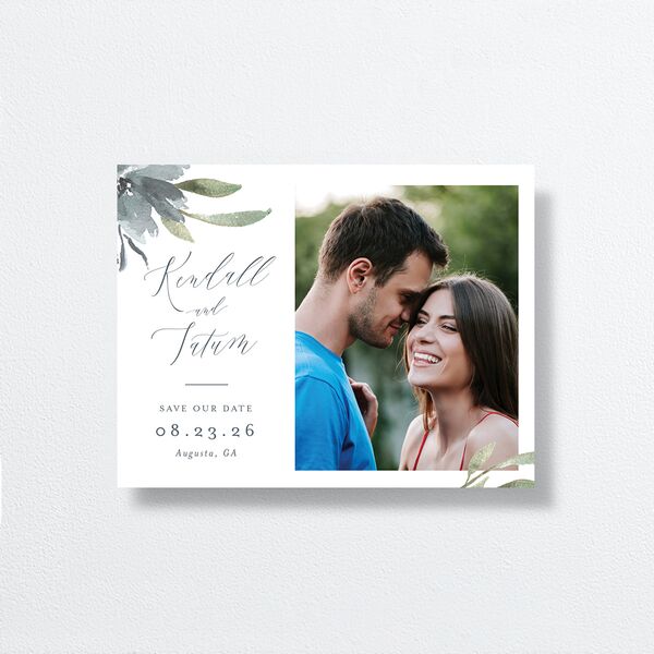 Muted Floral Save the Date Petite Cards front in Blue