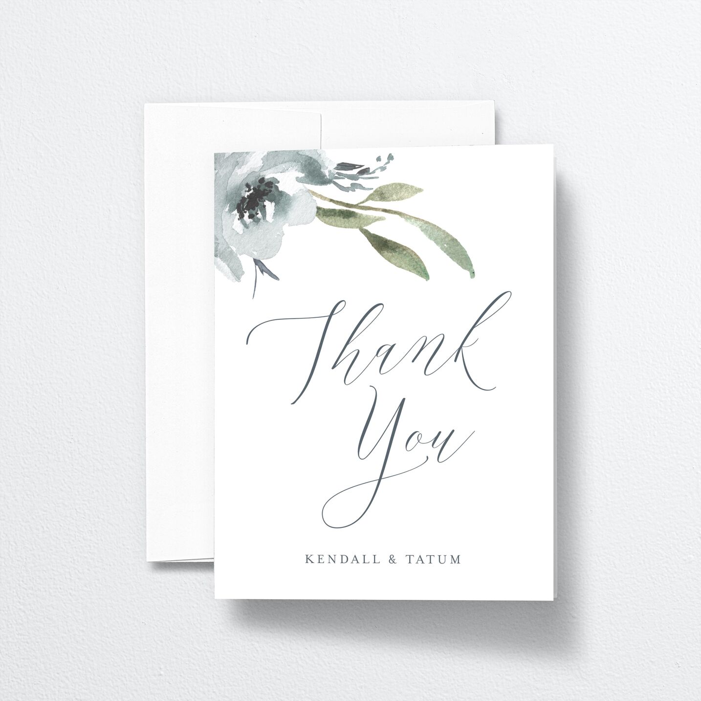 Muted Floral Thank You Cards front in blue