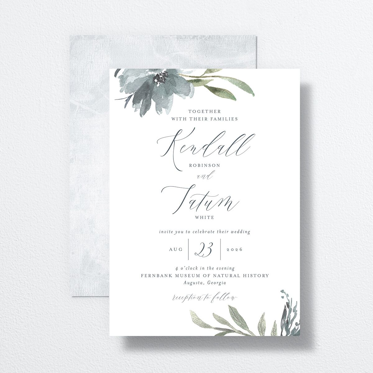 Muted Floral Wedding Invitations  Dusty Blue Signature No Standard