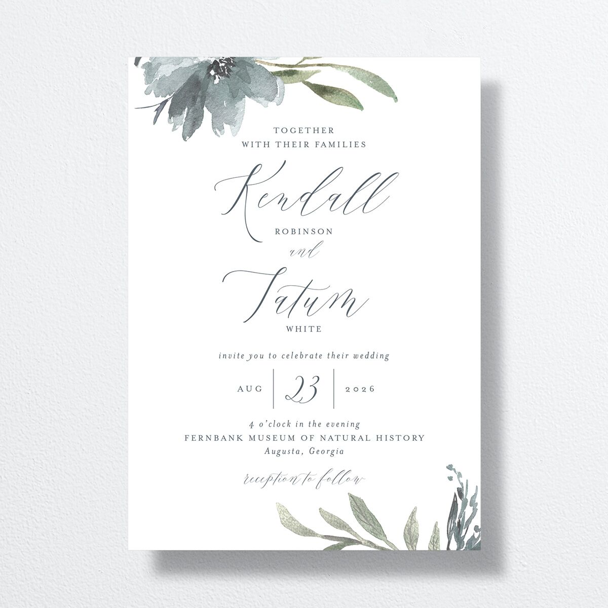 Muted Floral Wedding Invitations  Dusty Blue Signature No Standard