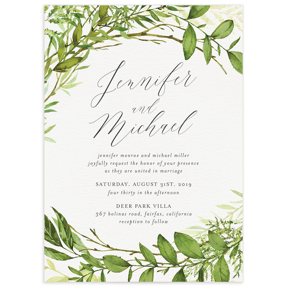 Watercolor Greenery Wedding Invitations
