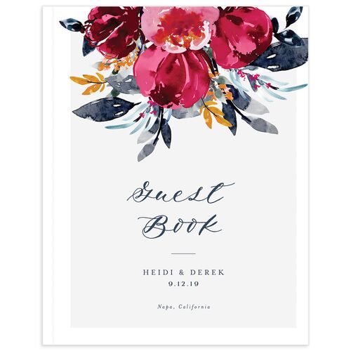 Painted Bouquet Wedding Guest Book Navy