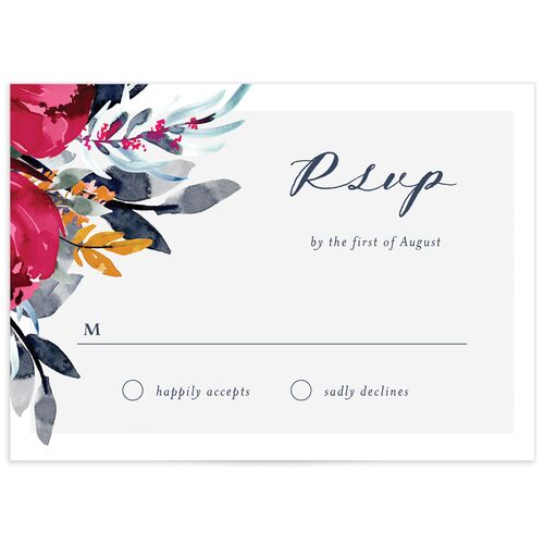 Painted Bouquet Wedding Response Cards Navy Signature
