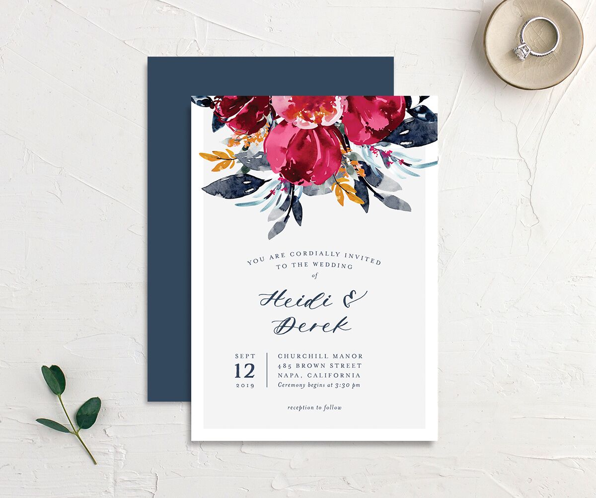 Painted Bouquet Wedding Invitations Navy Signature No