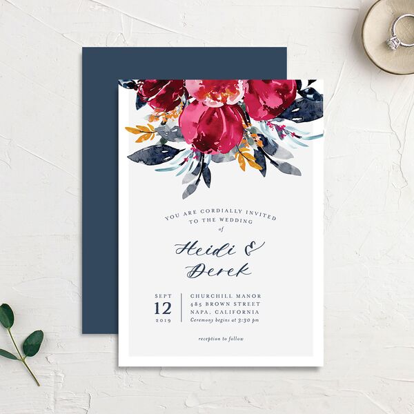 Painted Bouquet Wedding Invitations Navy Signature No