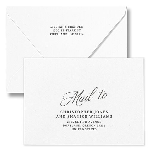 Technicolor Calligraphy Photo Save The Date Card Euro Envelopes White Pure White Both Recipient and Return Addresses Luxe Signature