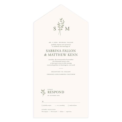 Elegant Botanical Initials  All-in-One Wedding Invitations Eucalyptus Signature Light Both Recipient and Return Addresses No