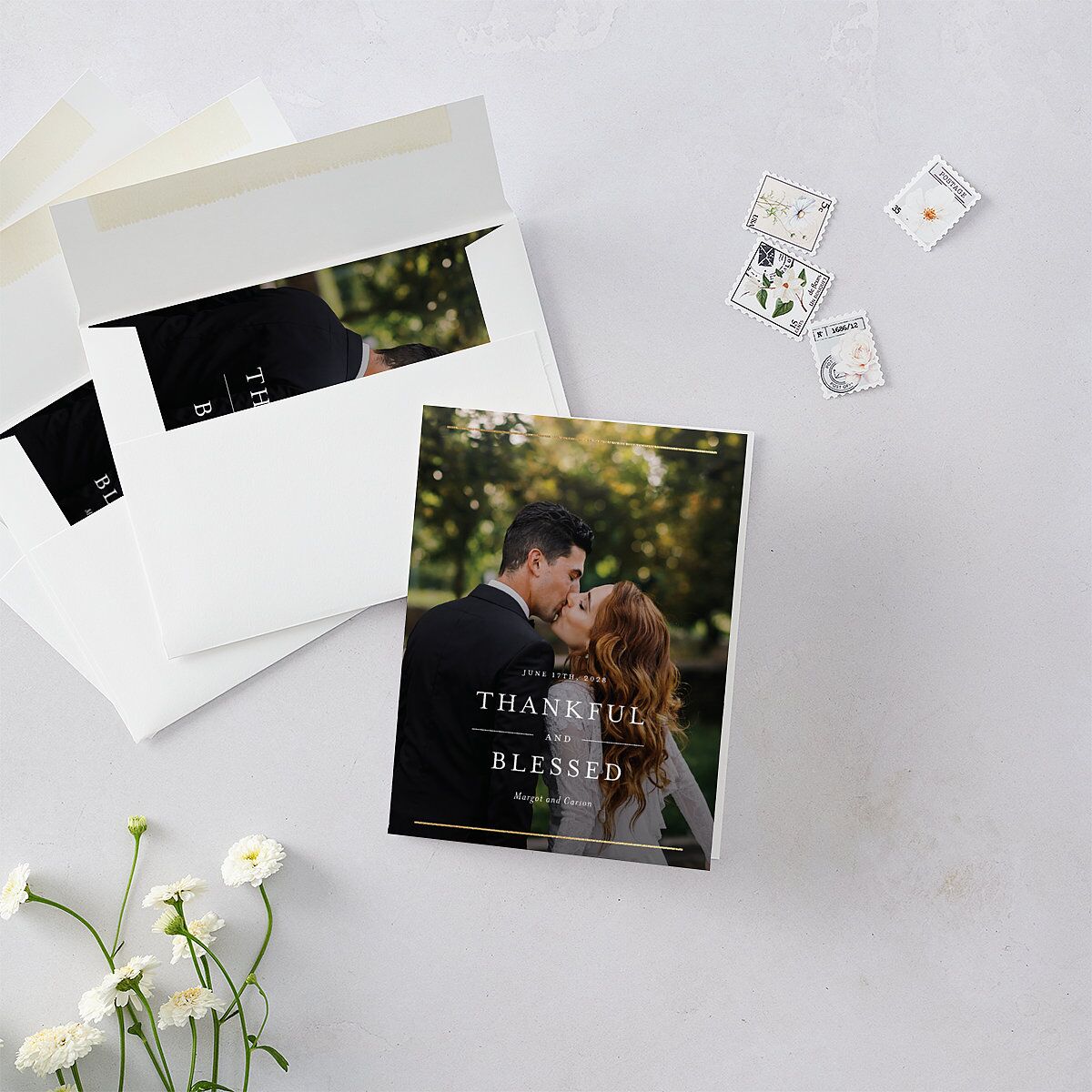 Southern Oak Tree Foil Thank You Cards Gold Pure White