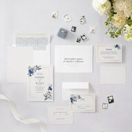 Floral Frame Foil Wedding Invitations Gold Regency Blue Signature Blank No Standard