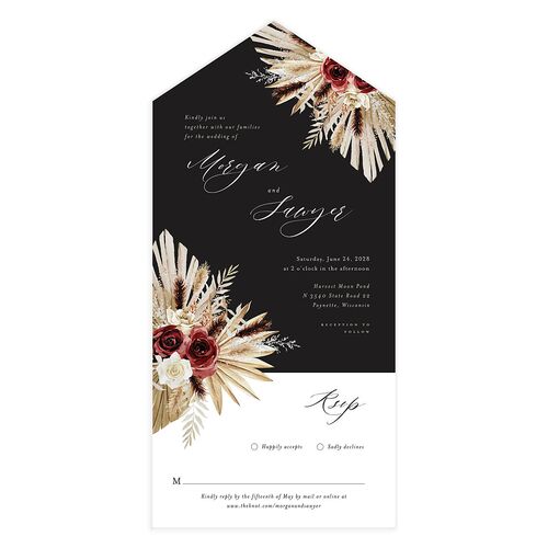 Western Floral All-in-One Wedding Invitations Licorice Signature Light Both Recipient and Return Addresses No