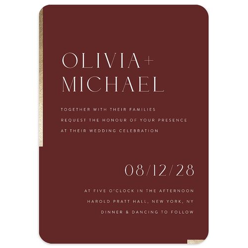 Bar Accent Wedding Invitations Gold Merlot Signature Blank No Rounded
