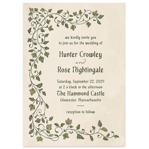 Vintage Fantasy Vines Wedding Invitations Olive Signature Blank No Standard