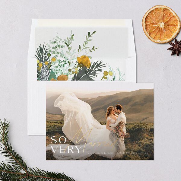 So Very Married Holiday Cards Gold Saddle Signature Blank Standard Landscape