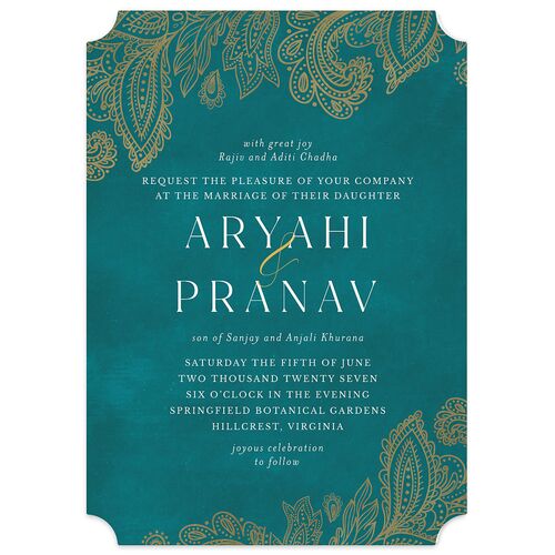 Indian Ornamental Elegance Wedding Invitations Pure White Signature Blank No Ticket