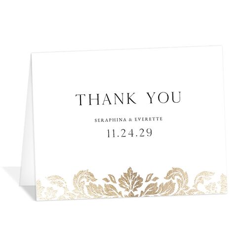 Elegant Damask Thank You Cards Gold Pure White