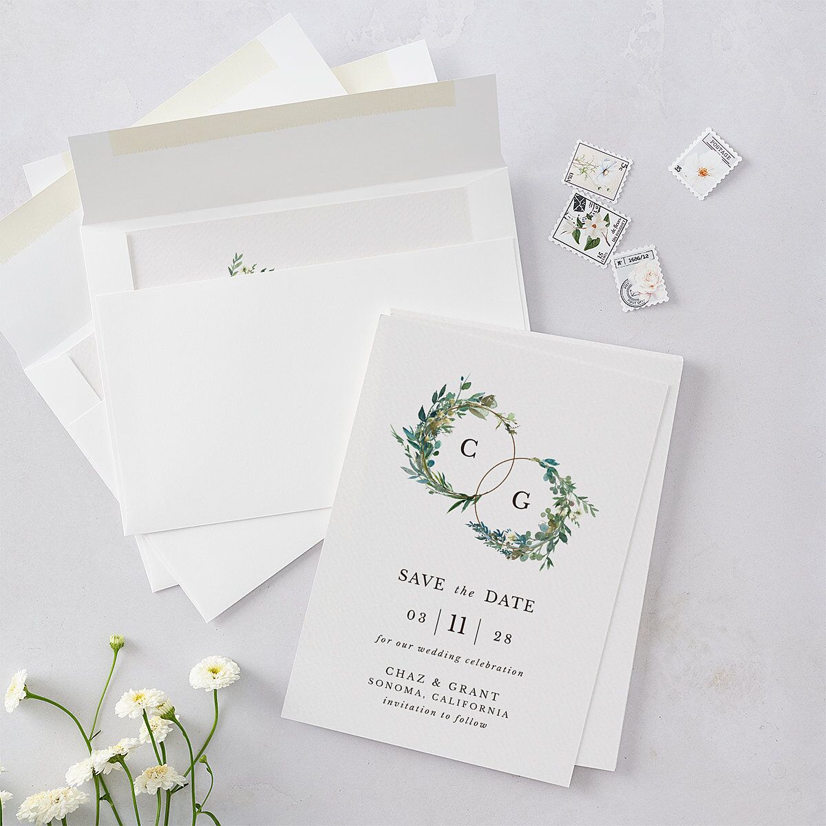Leafy Hoops Save The Date Cards — view 5