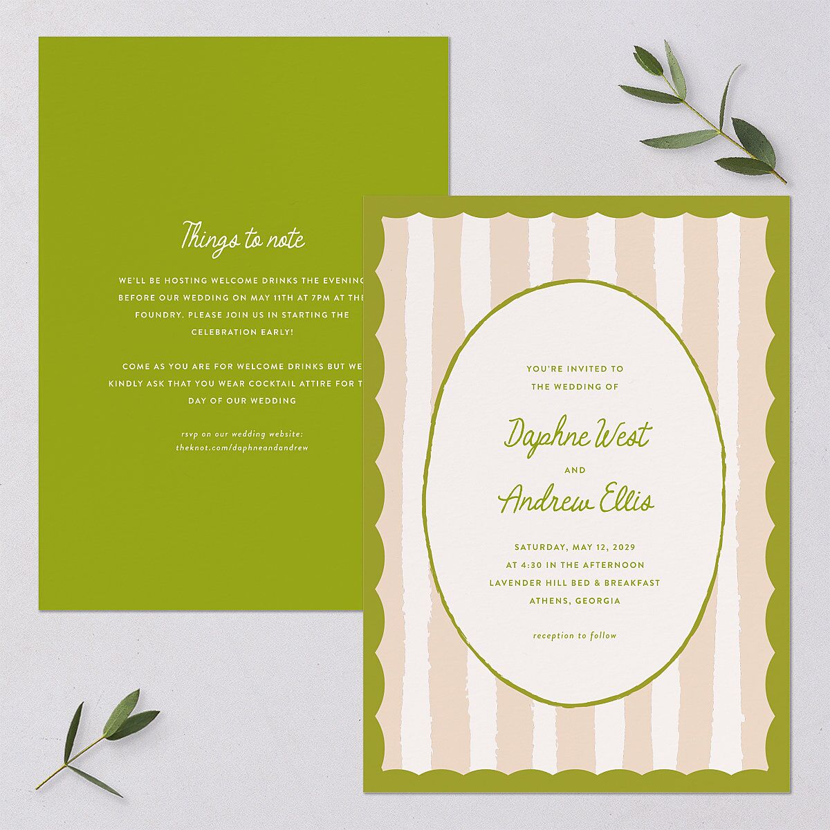 Eclectic Painted Stripes Wedding Invitations Pear Signature Blank No Standard