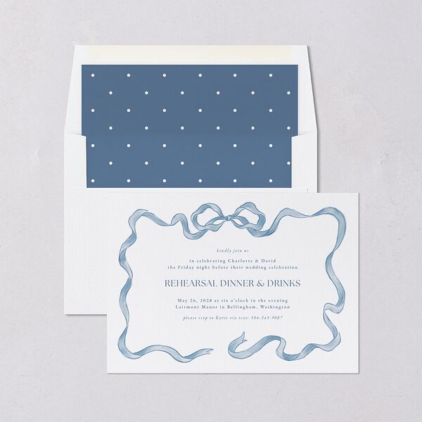 Vintage Bow Rehearsal Dinner Invitations Regency Blue Signature Blank Standard