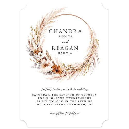 Bohemian Floral Hoop Wedding Invitations Camel Signature Blank No Ticket