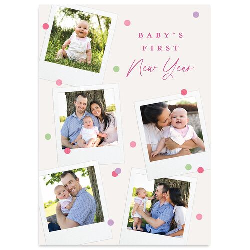 Baby's First New Year Instant Film Confetti Holiday Cards Mulberry Signature Blank Portrait  Standard