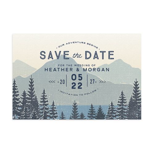 Vintage Mountain Save The Date Postcards Dusty Blue