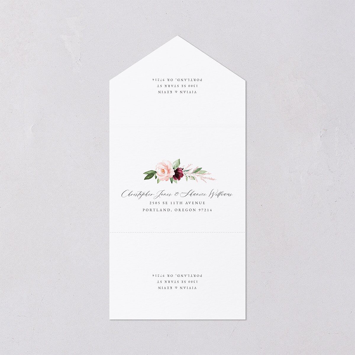 Beloved Floral All-in-One Wedding Invitations Dark Berry Signature Light Both Recipient and Return Addresses No