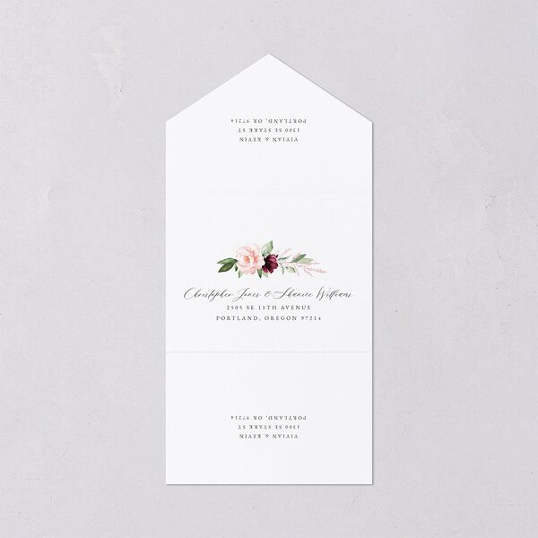Beloved Floral All-in-One Wedding Invitations Dark Berry Signature Light Both Recipient and Return Addresses No
