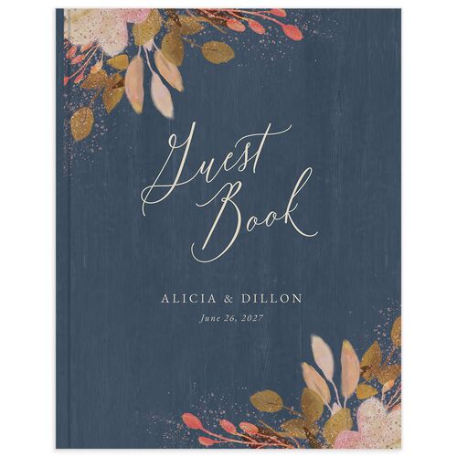 Rustic Leaves Wedding Guest Book Moody Blue