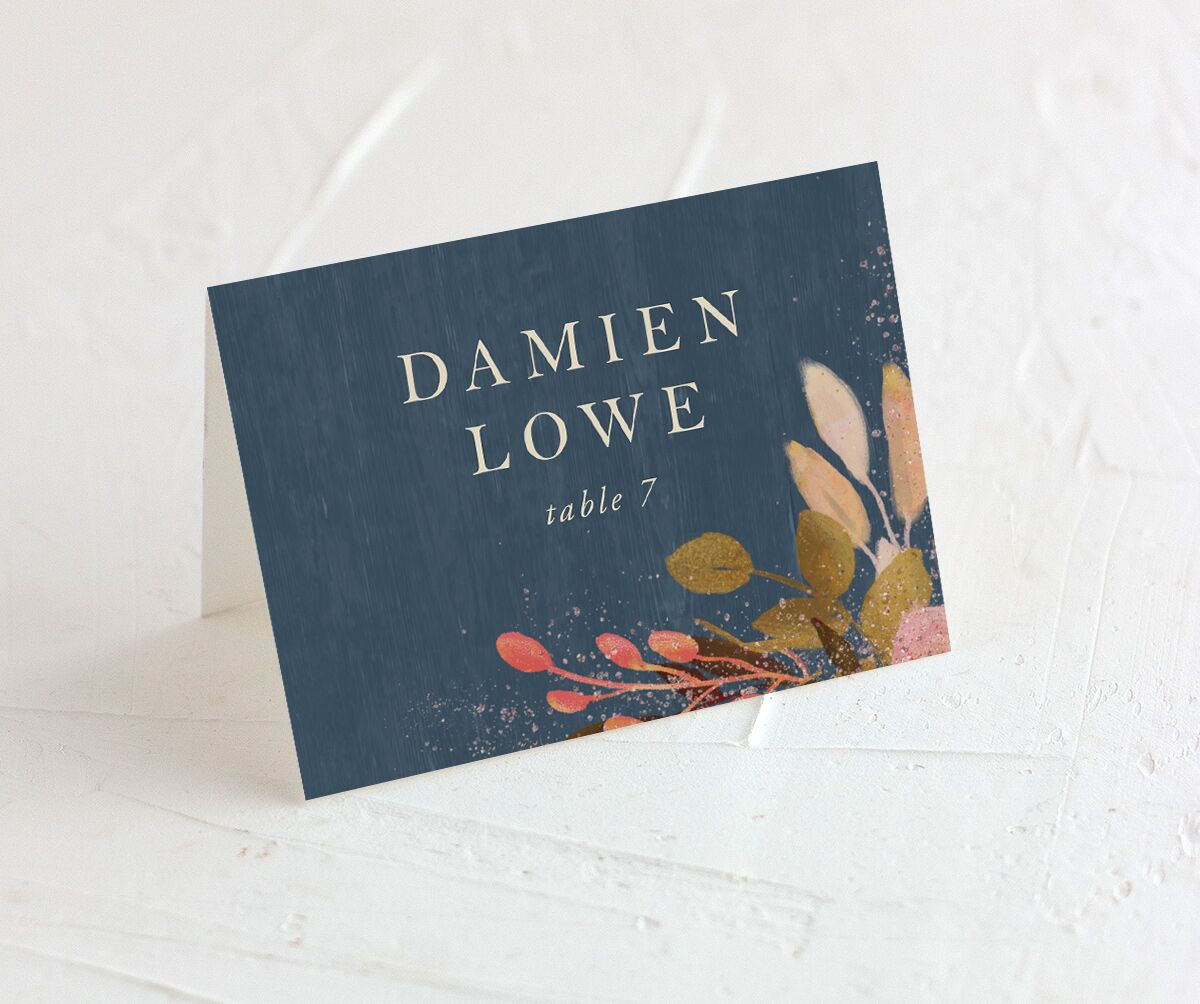 Rustic Leaves Place Cards Moody Blue Signature