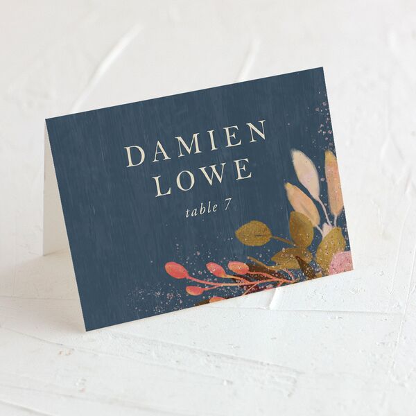 Rustic Leaves Place Cards Moody Blue Signature