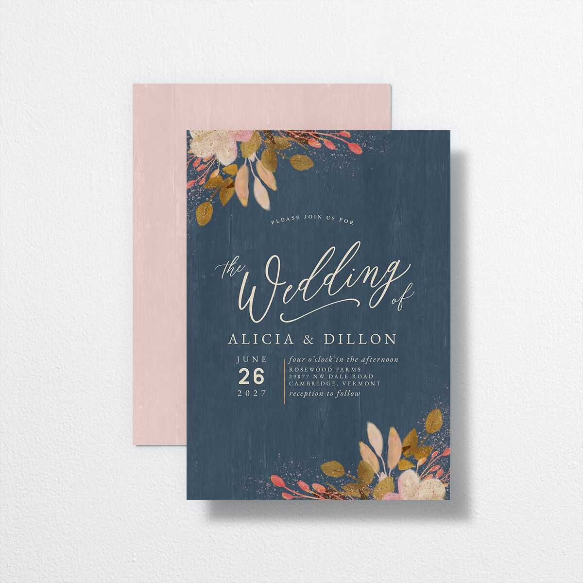 Rustic Leaves Wedding Invitations front-and-back
