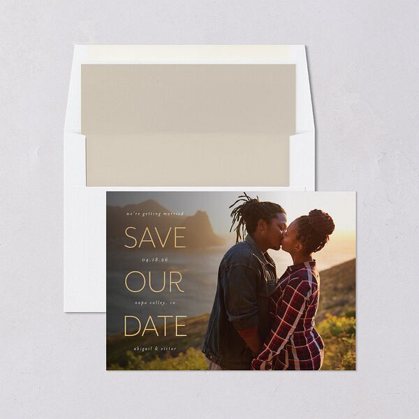 Sidebar Save The Date Cards Gold Licorice Signature smooth Blank No