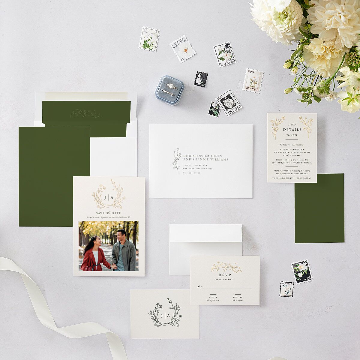 Gilded Monogram Save The Date Cards Gold Dark Camo Signature smooth Blank No Standard