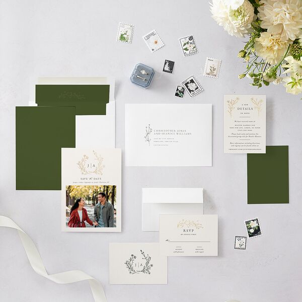 Gilded Monogram Save The Date Cards Gold Dark Camo Signature smooth Blank No Standard