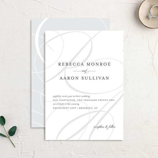 Elegantly Initialed Wedding Invitations Mist Signature No