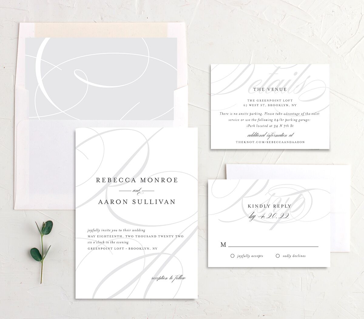 Elegantly Initialed Wedding Invitations Mist Signature No