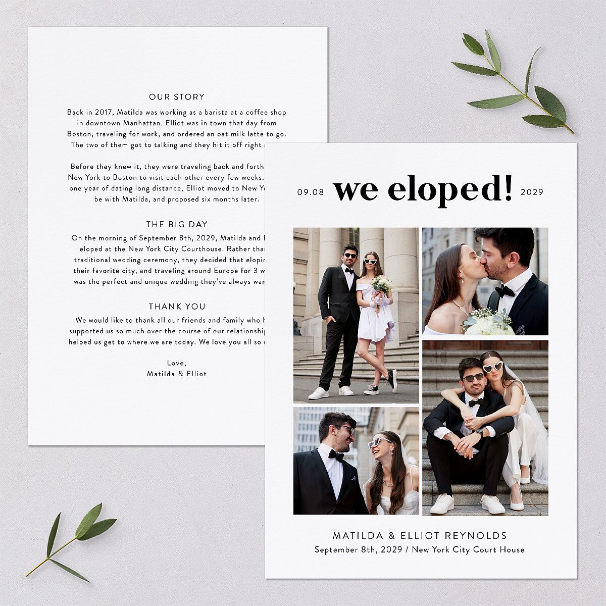 Photo Elopement Wedding Invitations Pure White Signature Blank No Standard