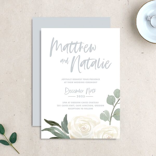 Wintry Floral Wedding Invitations Pure White Signature No