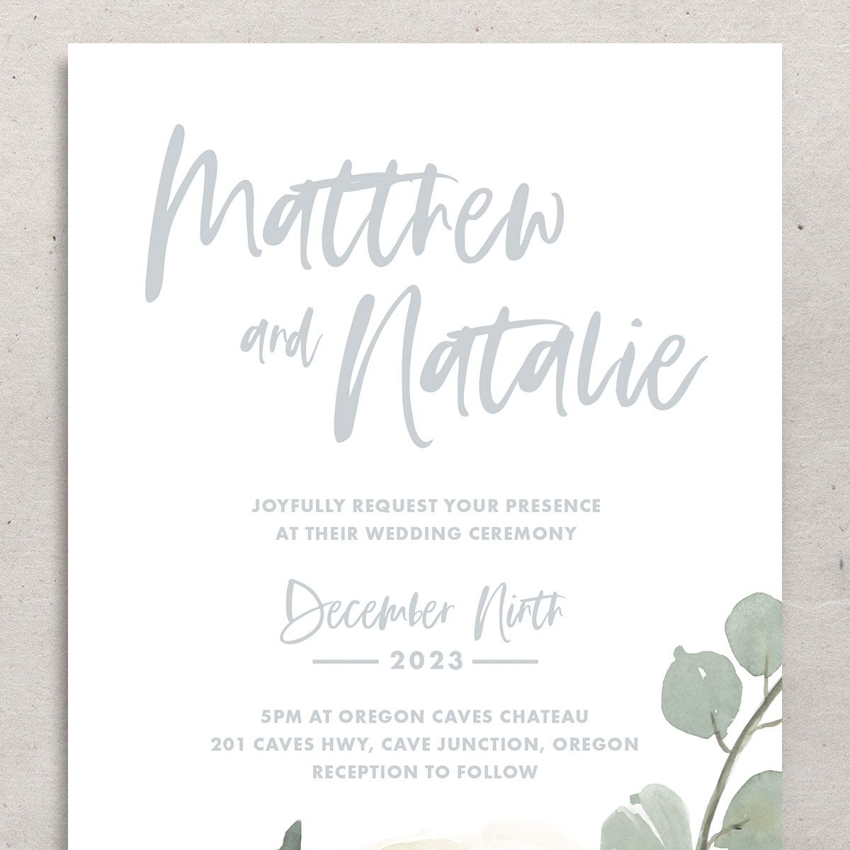 Wintry Floral Wedding Invitations Pure White Signature No