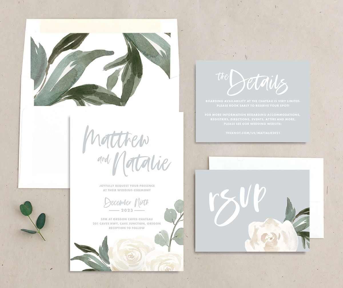 Wintry Floral Wedding Invitations Pure White Signature No