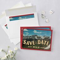 Retro Destination Postcard Inspired Save the Date Cards Red Clay Signature smooth Blank No Standard