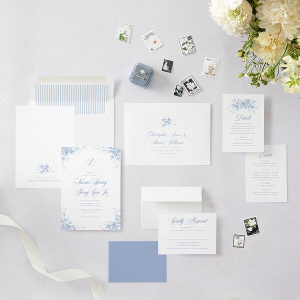 Vintage Florals Wedding Invitations Regency Blue Signature Blank No Standard