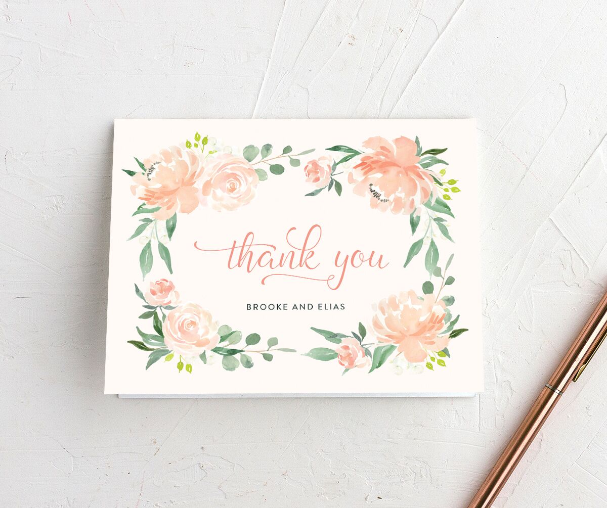 Romantic Floral Thank You Cards Peach Fuzz