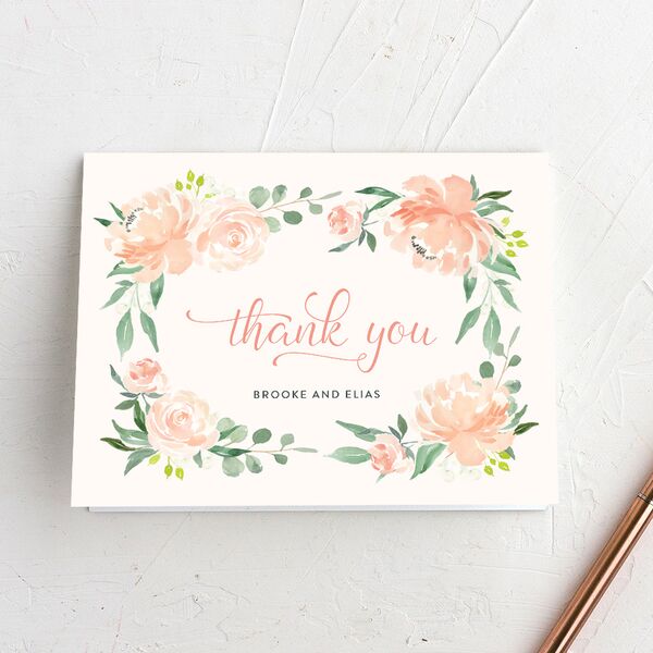 Romantic Floral Thank You Cards Peach Fuzz