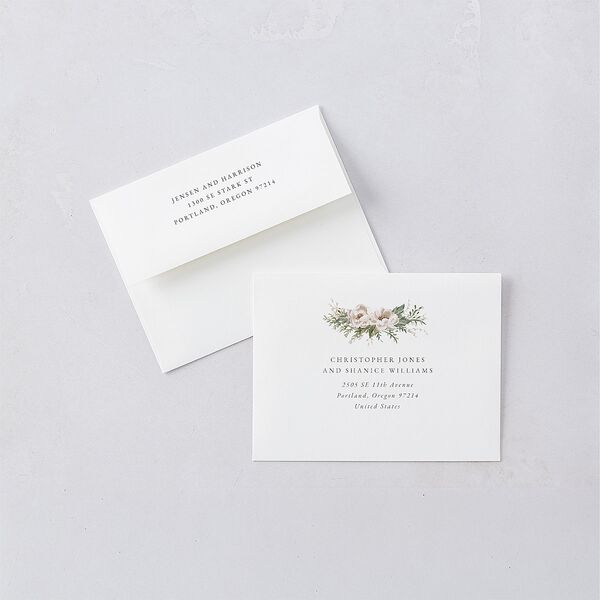 Greenery Laurel Save the Date Petite Card Envelopes White Champagne Both Recipient and Return Addresses Signature Standard