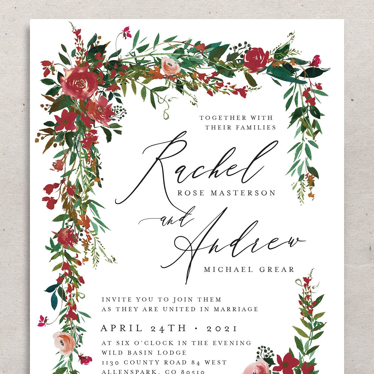 Cascading Altar Wedding Invitations Deep Claret Signature No